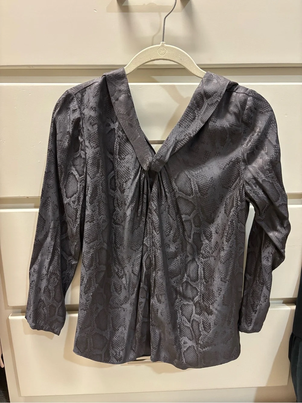 Womens Gray Rebecca Taylor Snake-Print V-Neck Blouse NWT